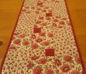 Quilted Table Runner Red and Tan