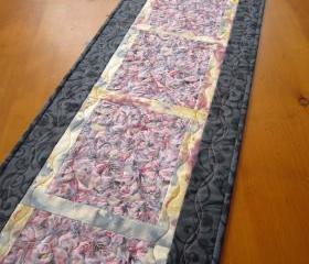 Patchwork Table Runner Gray and Pink