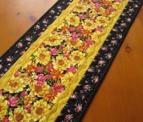 Quilted Table Runner Yellow Floral