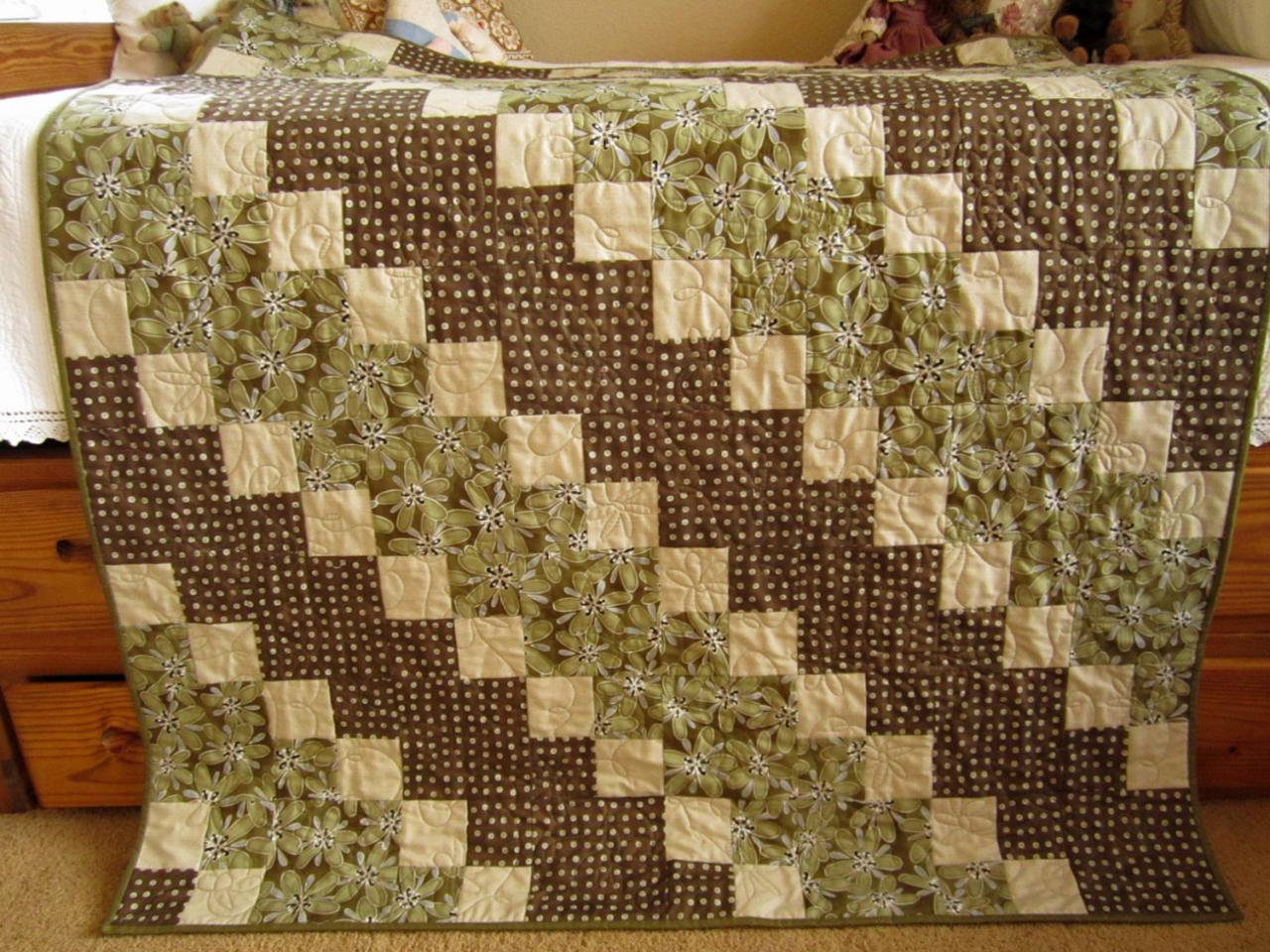Patchwork Quilt Brown And Green Diagonal Handmade Patchwork Quilt on Luulla
