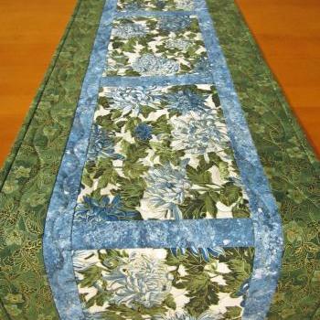 Quilted Table Runner, Patchwork Runner Blue Floral